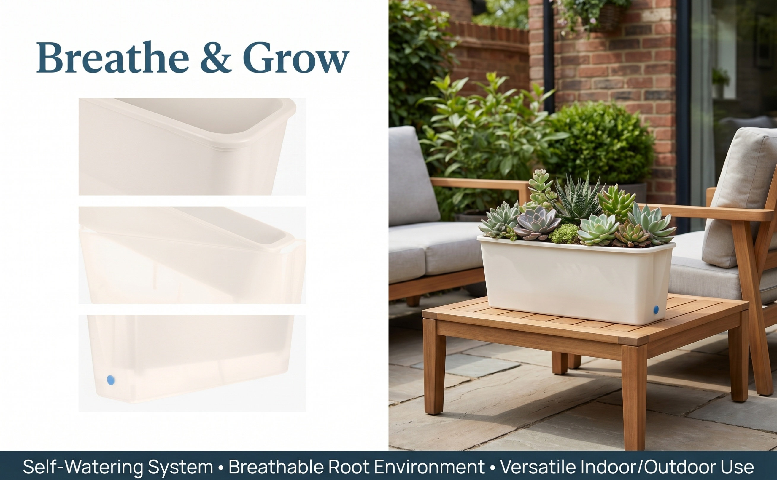 Self Watering Planter - Maceta rectangular estrecha con sistema de